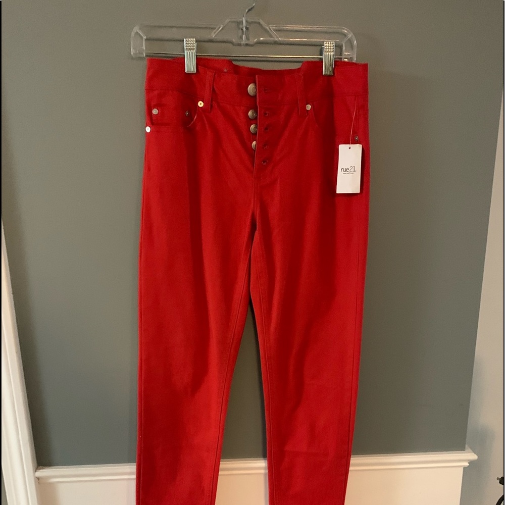 High waisted red/orange full length pants